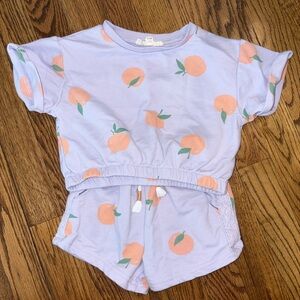 Jessica Simpson Peach Print Lavender Two-Piece Short Set 24M
